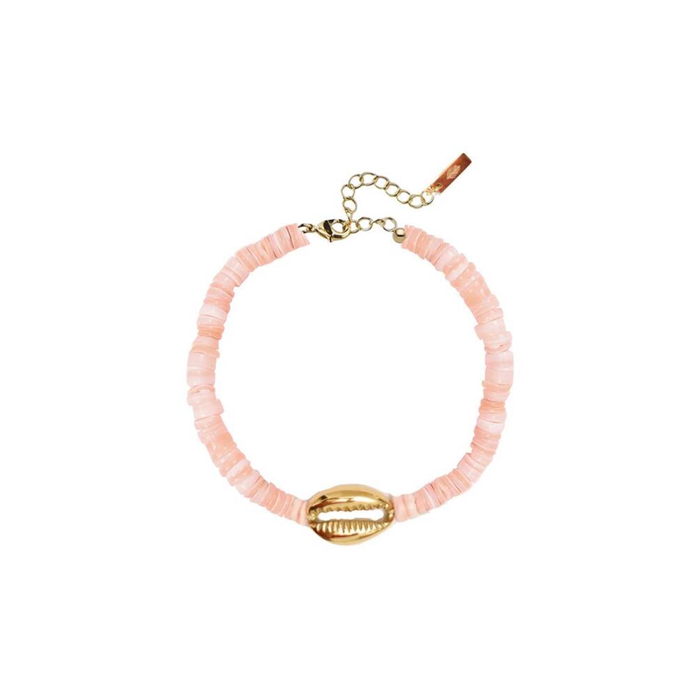 NEW ADRIANA PAPPAS women's heishi mini shell bracelet in pink/gold
